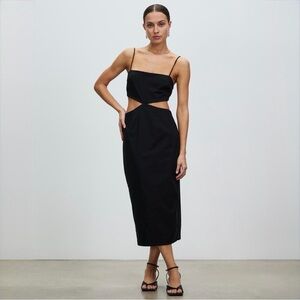 Abercrombie & Fitch Black Satin Cutout Midi Dress XS Minimal Evening Slip